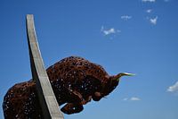 The well-known work of art of the bull on the Redbull Ring in Austria
