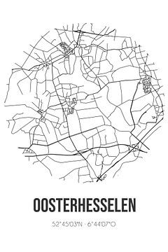 Oosterhesselen (Drenthe) | Carte | Noir et blanc sur Rezona