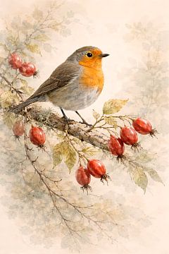 Rozenbottels en roodborstjes - botanische vogelstudies van Skarvaan by Benedict Gertz