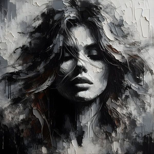 Portrait peinture à l'huile noir et blanc par FoXo Art