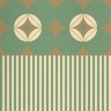 Retro Scandinavisch design geïnspireerd bloemen en bladeren in bruin, groen, wit van Dina Dankers