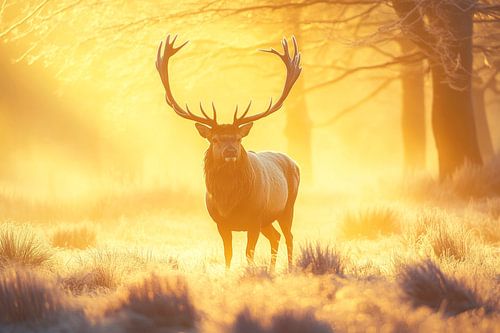 Hirsch im Morgennebel