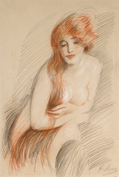 Paul César Helleu - Vrouwelijk naakt met lang haar van Peter Balan