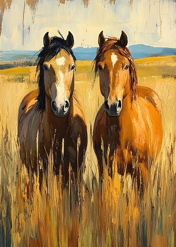 Chevaux sauvages dans la lumière dorée