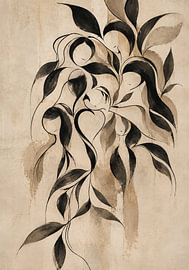 Organische Verbinding – Abstracte Botanische Kunst in Beige en Zwart van Lynnterieur