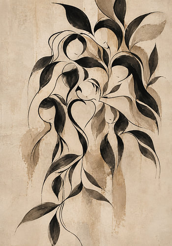 Organische Verbindung – Abstrakte botanische Kunst in Beige und Schwarz