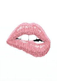 Pink Glittery Lips Biting Lower Lip Illustration by Resin Std