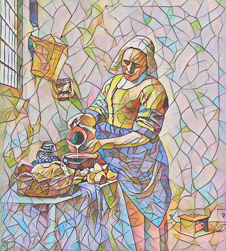 The Milkmaid of Vermeer in Mosaic by Slimme Kunst.nl
