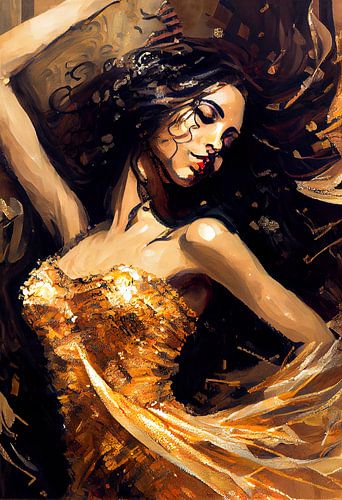 Een bevlogen Salsa Danseres in goud
