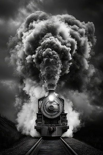 Steaming locomotive in black and white by Poster Art Shop
