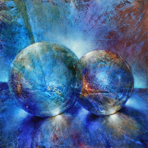 Two blue marbles by Annette Schmucker