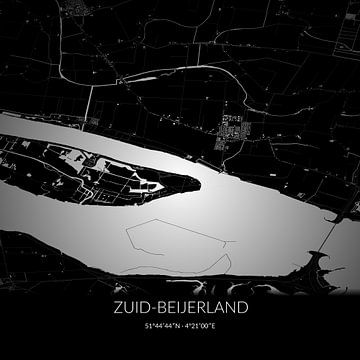 Zwart-witte landkaart van Zuid-Beijerland, Zuid-Holland. van Rezona