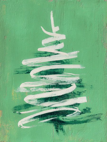 Minimalistische kerstboom in abstracte penseelstreken van But First Framing