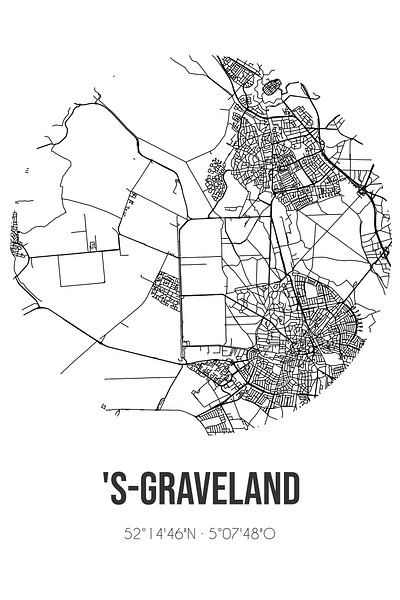 's-Graveland (Noord-Holland) | Karte | Schwarz und Weiß von Ortsdrucke