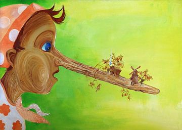 Märchenhaftes Gemälde Pinocchio: Pinocchio-Mühle von Anne-Marie Somers