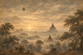 Bagan – Nebliger Sonnenaufgang von Gert-Jan Siesling
