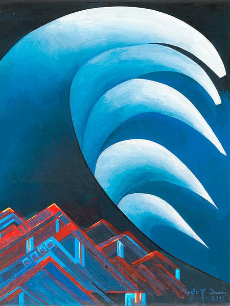 Die Welle überflutete das Land, um die Wasserlinie zu aktivieren. von Kleurrijke diepgang en modern blauw
