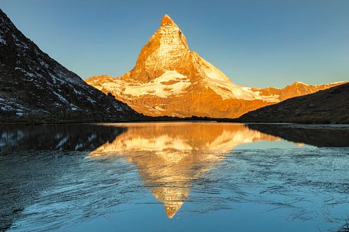 Matterhorn reflected in Riffel Lake at sunrise
