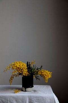 Stilleben einer Mimose auf einer Vase von Lilian Bisschop