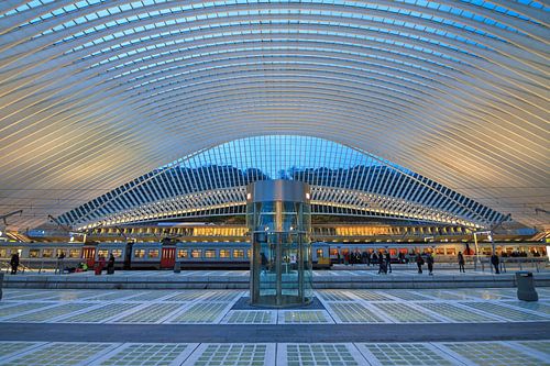 Interieur Liege-Guillemins in het blauwe uur