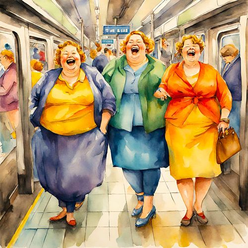 3 gezellige dames in de metro