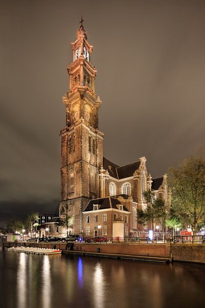 Vue de nuit sur l'emblématique Westerkerk par Tony Vingerhoets