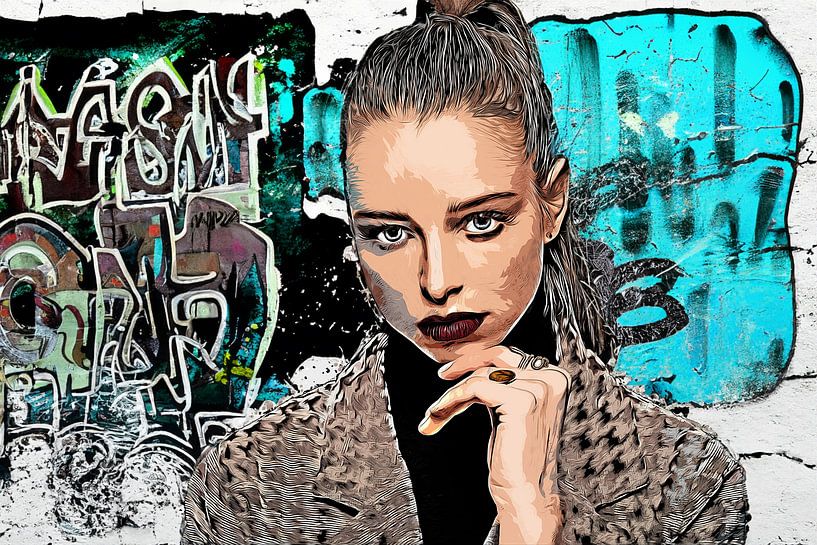 Brünette Frau vor Graffiti von Tilo Grellmann