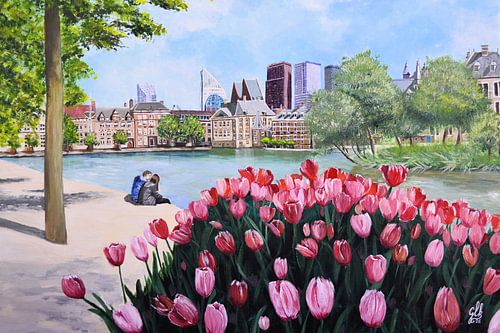 Hofvijver in bloei van Greta Lipman