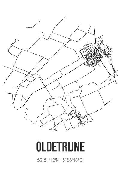 Oldetrijne (Fryslan) | Map | Black and White by Prints of Place