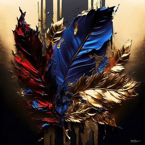 abstract in goud rood en blauw