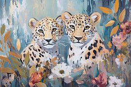 Leopards | Leopards with flowers by Eye catching paintings