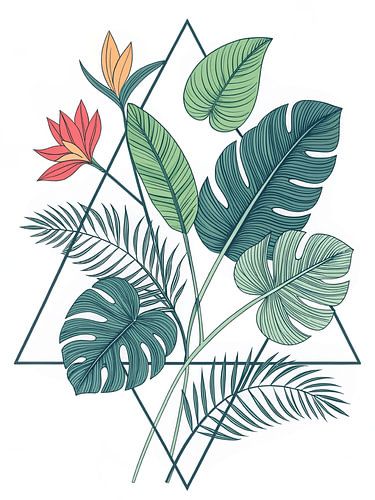 Geometrische tropische fusie: een minimalistische botanische illustratie