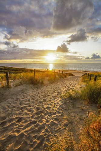 Het strand, de zee en de zon aan de duinen en  Hollandse kust