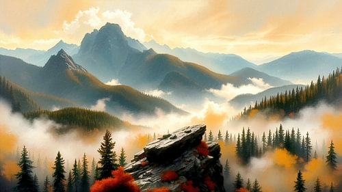 Berglandschap – Tussen mist en bergtoppen