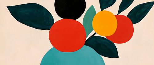 Abstracte fruitcompositie met bladeren