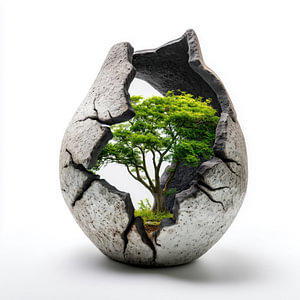 Grüner Baum in einer zerbrochenen Vase