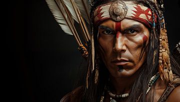 Indiaanse krijger portret panorama van TheXclusive Art