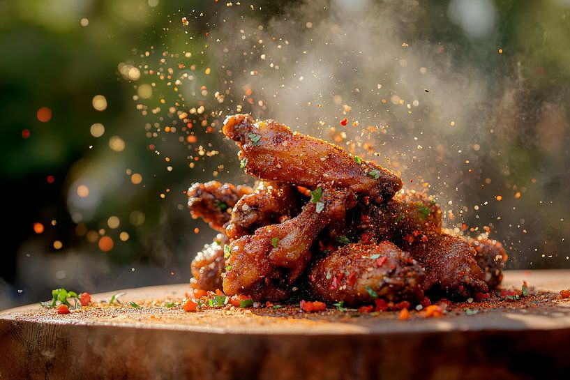 Delicious spicy chicken wings in action by Poster Art Shop