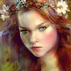 Dreamy kitschy Maiden with Flower Wreath von Christine aka stine1