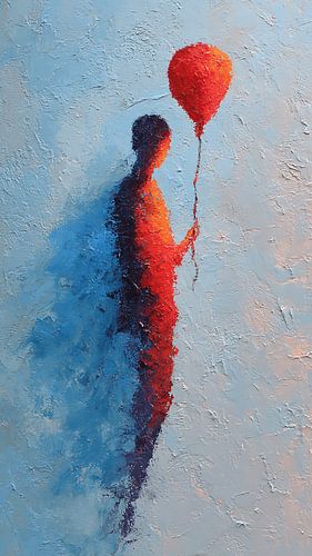 Portrait abstrait et expressif représentant un ballon en train de s'élever : peinture acrylique émouvante réalisée au couteau à palette, concept artistique