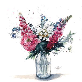 Romantic bouquet in watercolour and ink