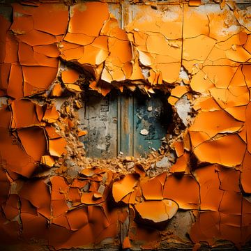 Desintegrerende horizonten achter oranje van Klaus Tesching - Art-AI