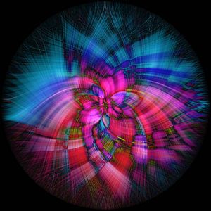 Abstract figuur met blauw en roze op zwarte achtergrond