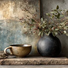 Dark Still Life with Ceramics and Branches by Joriali Fine Art