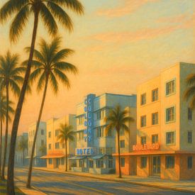 Ocean Drive Sunrise: Art Deco Hotels and Palm Trees by Travel Shop