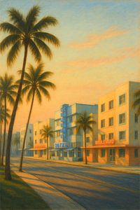 Sonnenaufgang am Ocean Drive: Art Deco Hotels und Palmen