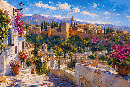 A summer’s day in Granada painting – A beautiful city in Spain.