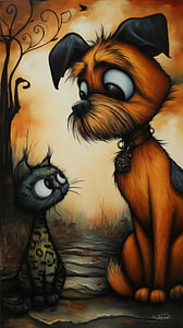Hund - Katze - Cartoon