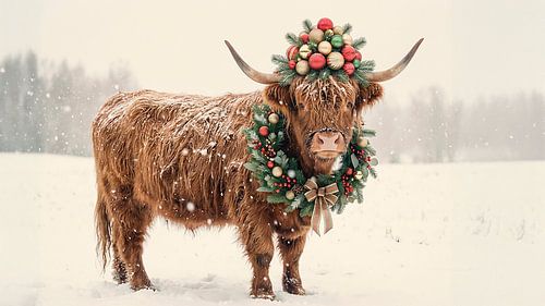Schotse Hooglander koe met kerst...