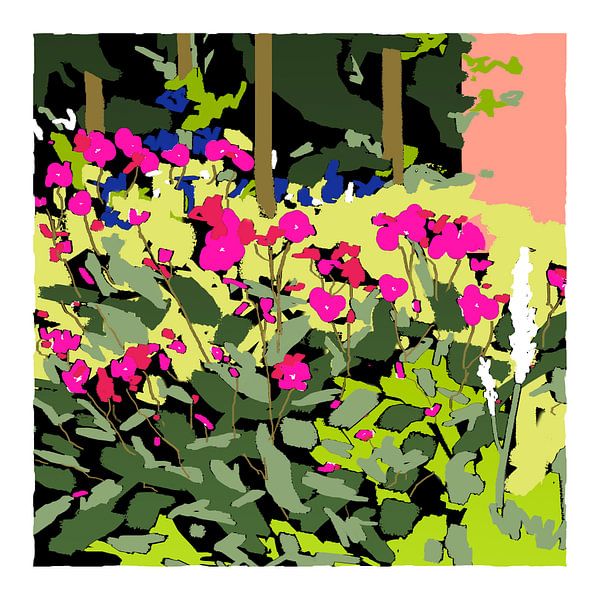 Siebdruckgarten kunst mit Frühlingsfarben von Marianne van der Zee